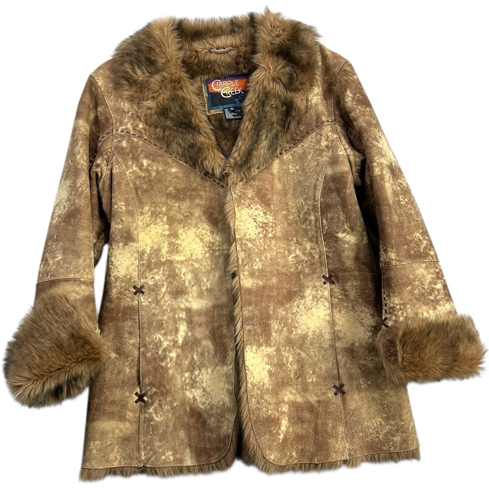 Cripple Creek Leather Penny Lane Western Style Coat Jacket Faux Fur Size XL - Picture 2 of 10